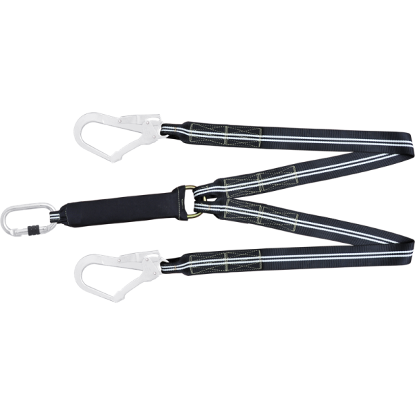 Dobbel stillaskrok 55 mm med skrukarabinkrok 17 mm og falldemper 35 mm lengde 1,5 m, FIREFREE